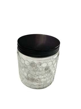 Greenbrier International Honeycomb Pattern Glass Storage Jar with Black Lid